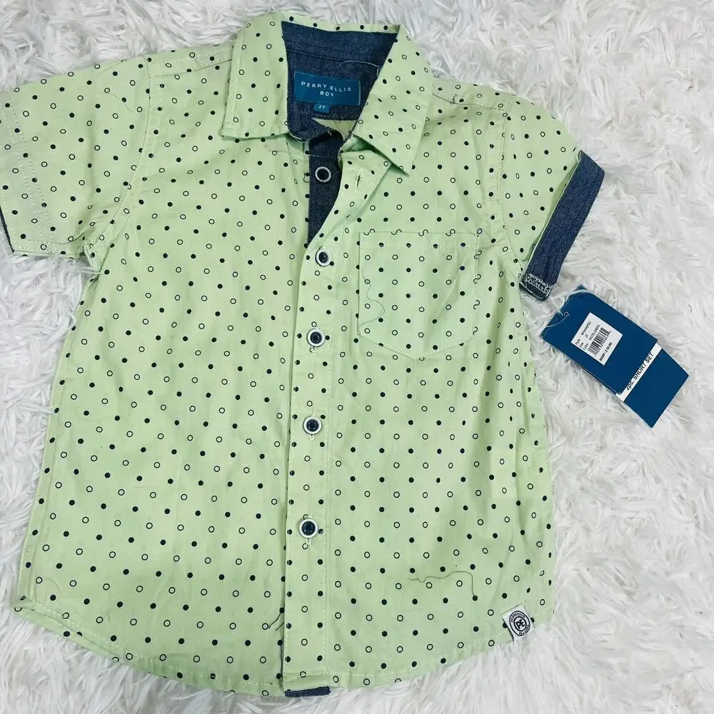 Perry Ellis Boys Color‎ Button Up Polo Short Sleeve Toddler boys 2T Pastel Green